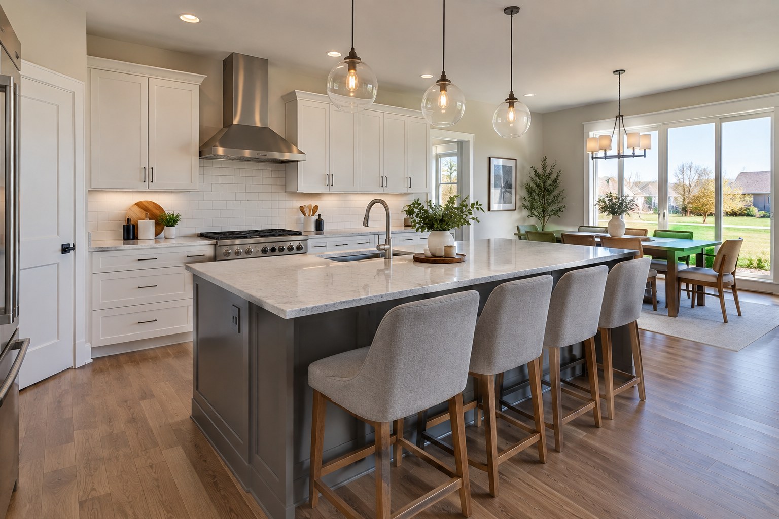 A bright south-suburban Chicago home interior, illustrative